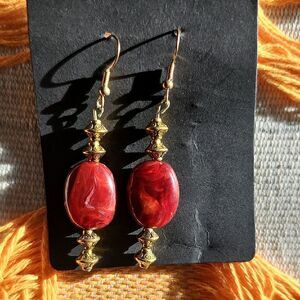 Elegant Red and Gold Dangle Earrings